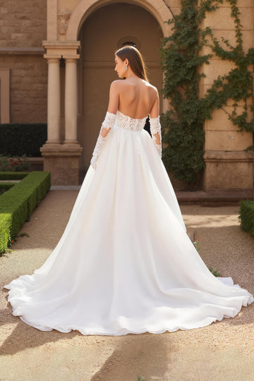 Strapless Appliqued Ivory Bridal Gown Dress With Sweep Train